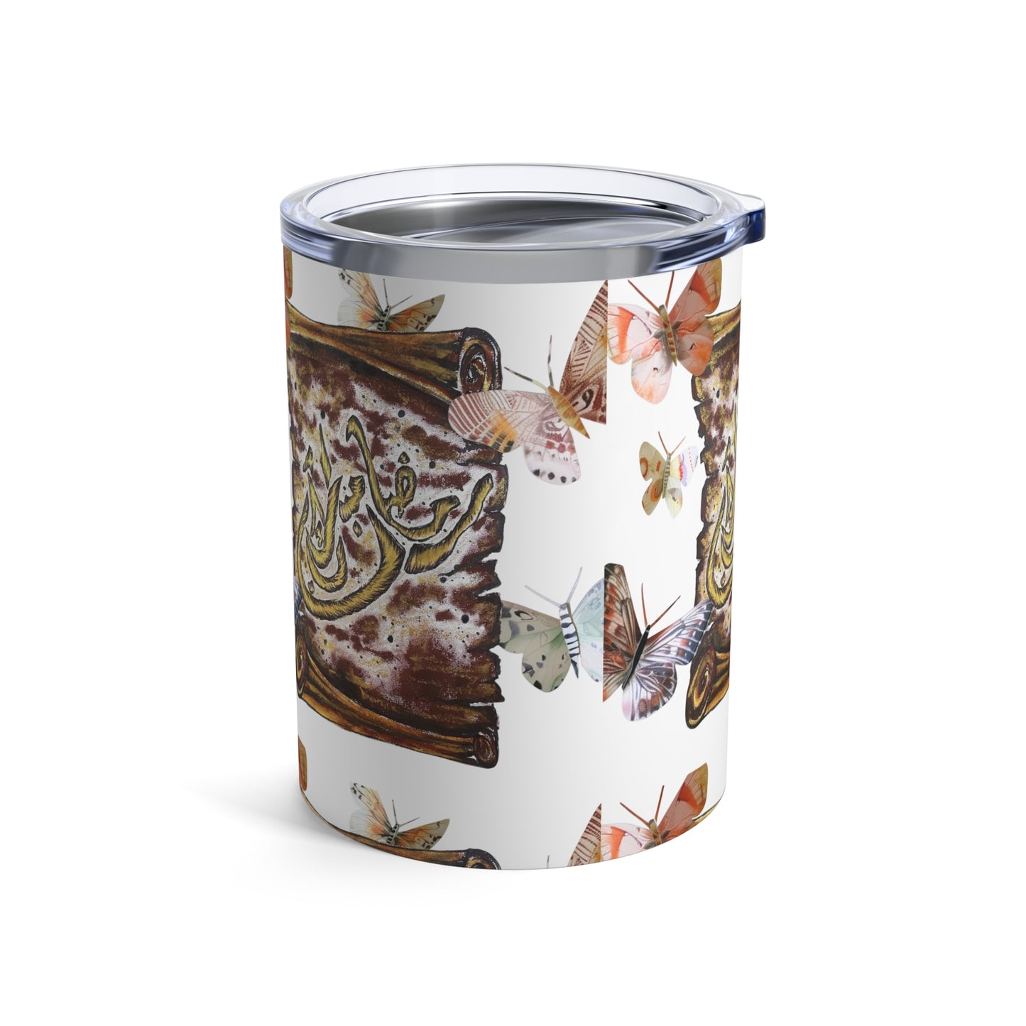 10oz Arabic Calligraphy Tumbler — Floral Butterfly Scroll Design