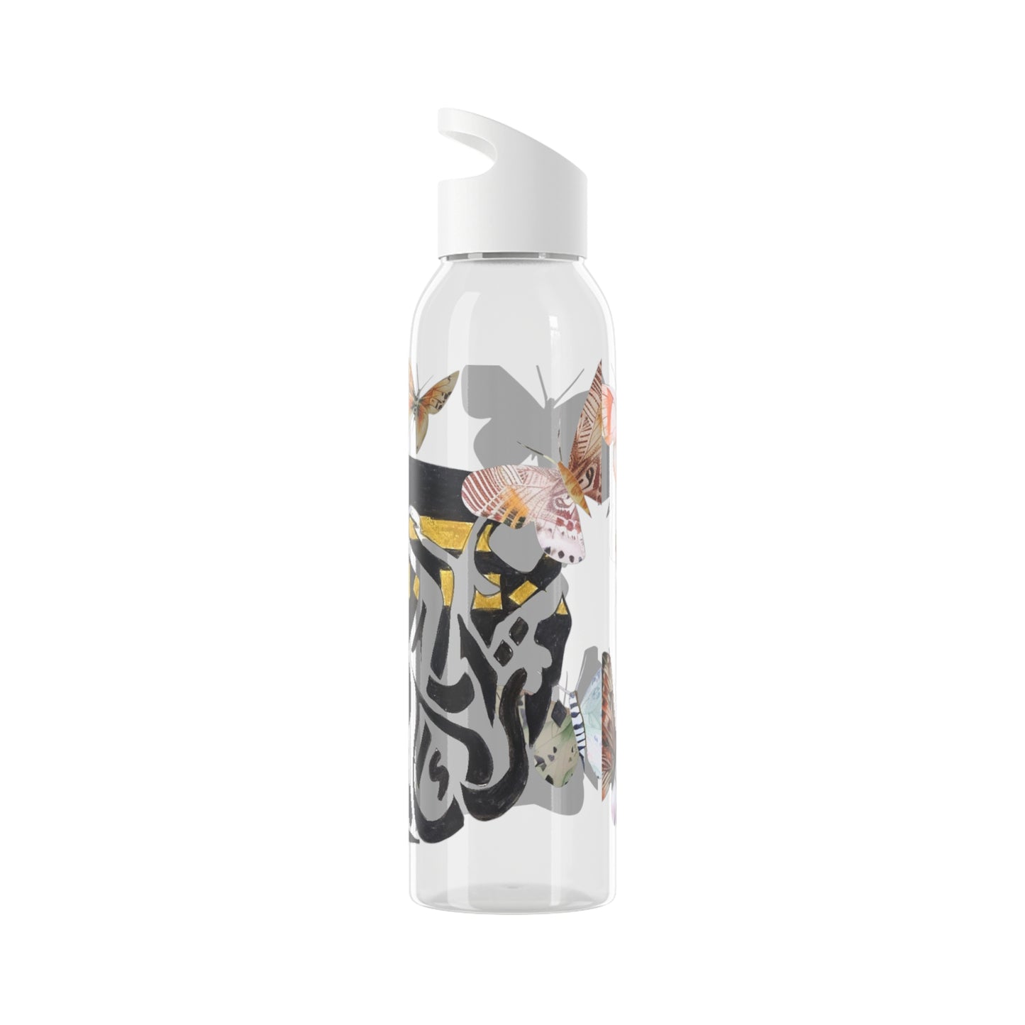 Sky Water Bottle - Butterfly & Calligraphy Glass Bottle