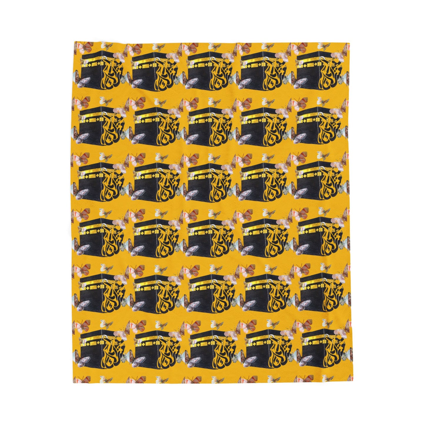 Yellow Retro Radio Pattern Velveteen Plush Blanket – Cozy Vintage Music Throw