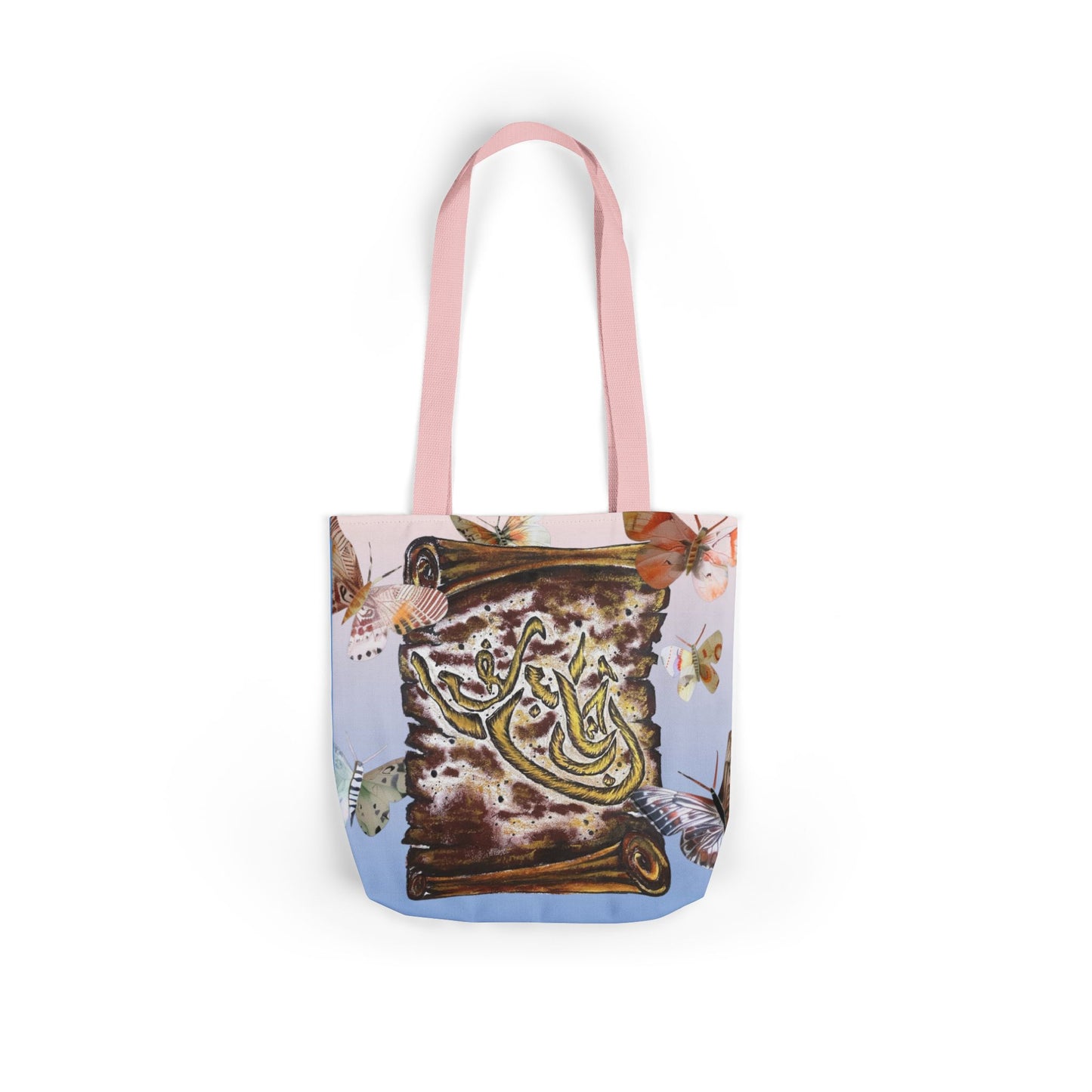 Canvas Tote — Vintage Scroll with Butterflies Arabic Calligraphy Design