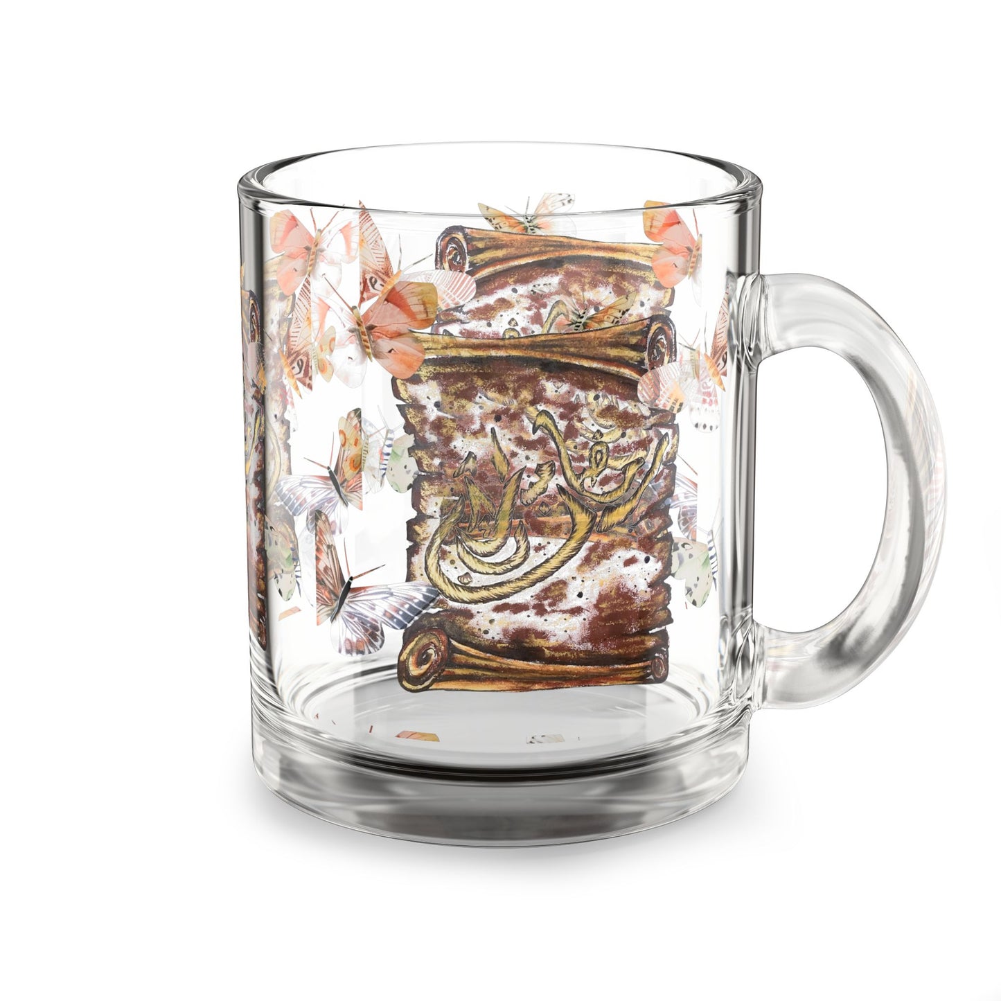 10oz Glass Mug — Floral Arabic Calligraphy Design (Decorative Tea & Coffee Cup)
