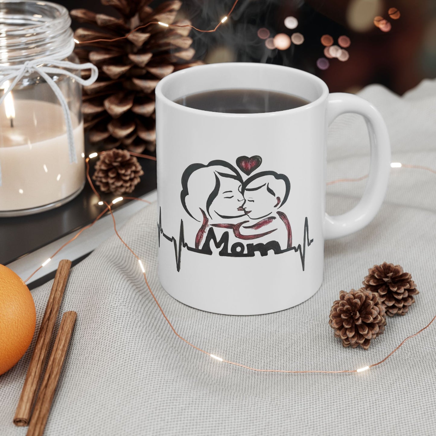 Heartbeat Love Ceramic Mug - Perfect Gift for Couples, Coffee Lovers, Valentine's Day, Anniversaries, Personalized Drinkware