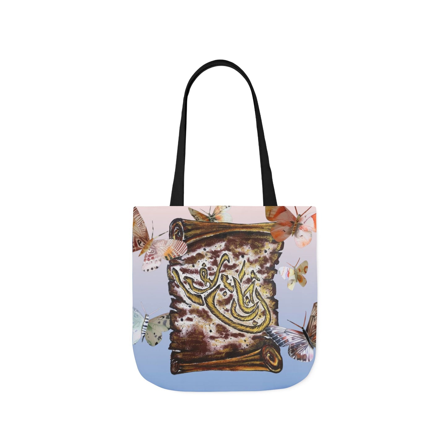 Canvas Tote — Vintage Scroll with Butterflies Arabic Calligraphy Design