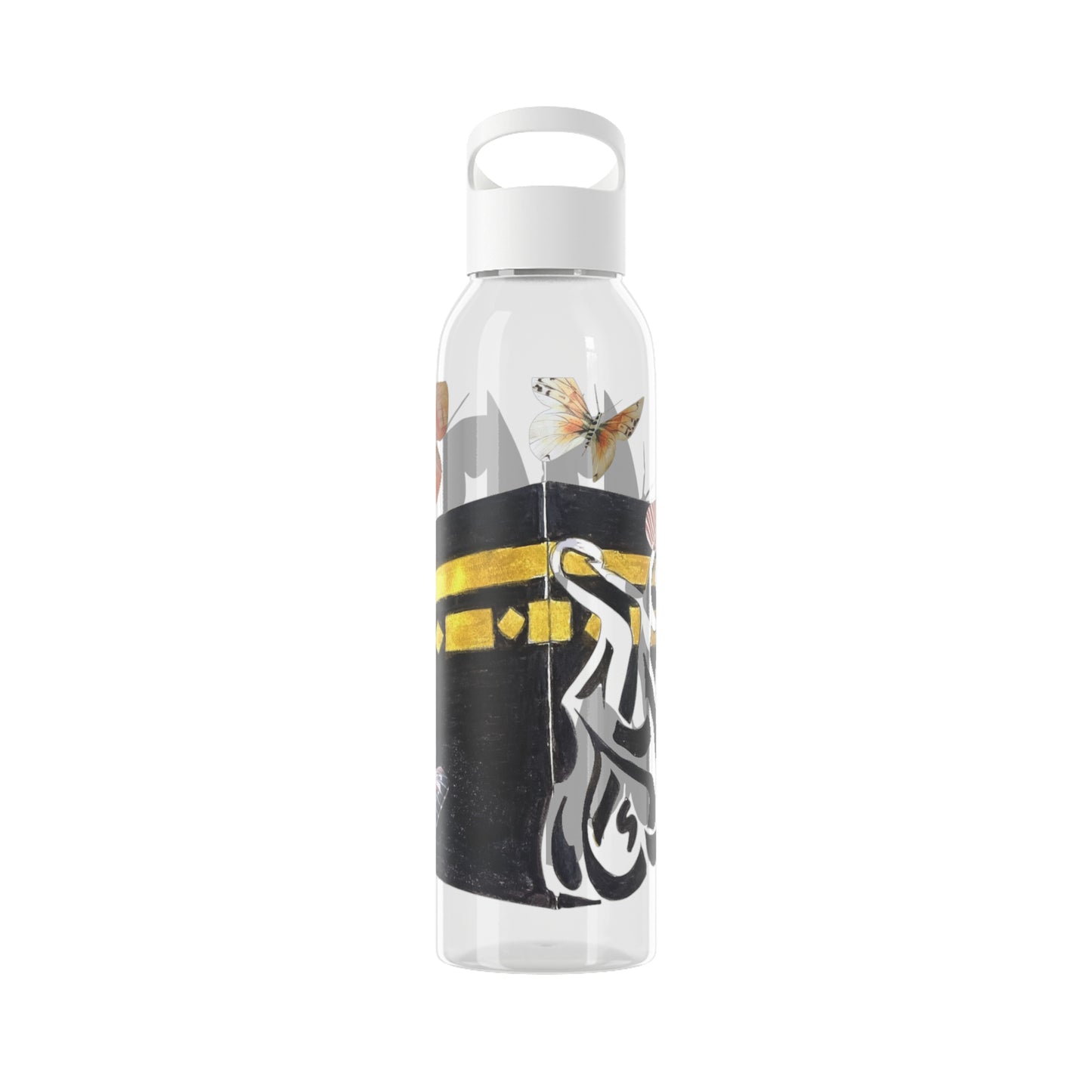 Sky Water Bottle - Butterfly & Calligraphy Glass Bottle