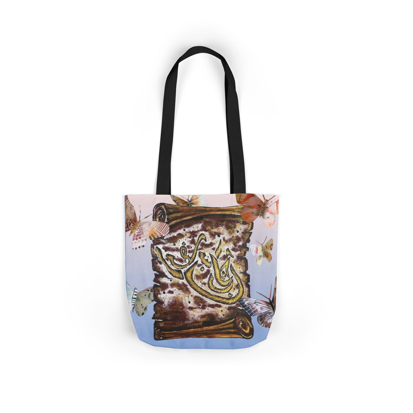 Canvas Tote — Vintage Scroll with Butterflies Arabic Calligraphy Design