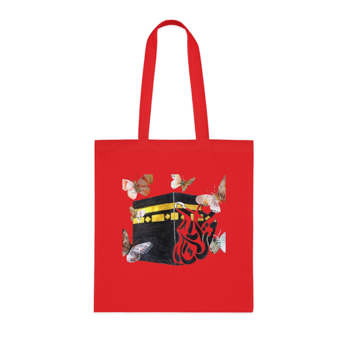Kaaba & Butterflies Cotton Tote — Islamic Pilgrimage Prayer Bag