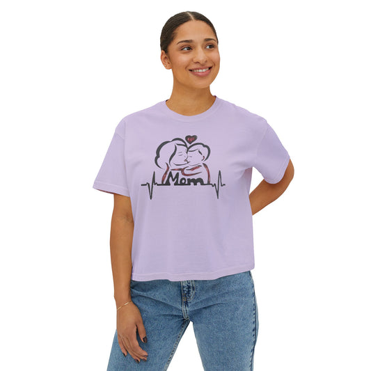 Mom Heartbeat Boxy Tee, Gift for Mom, Mother's Day Shirt, Family Love Tee, Cute Casual Wear, Heartbeat Graphic Top