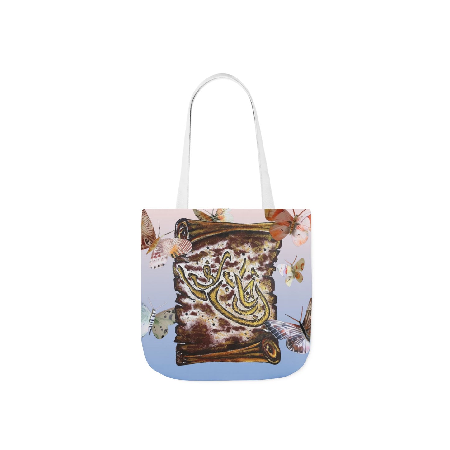 Canvas Tote — Vintage Scroll with Butterflies Arabic Calligraphy Design