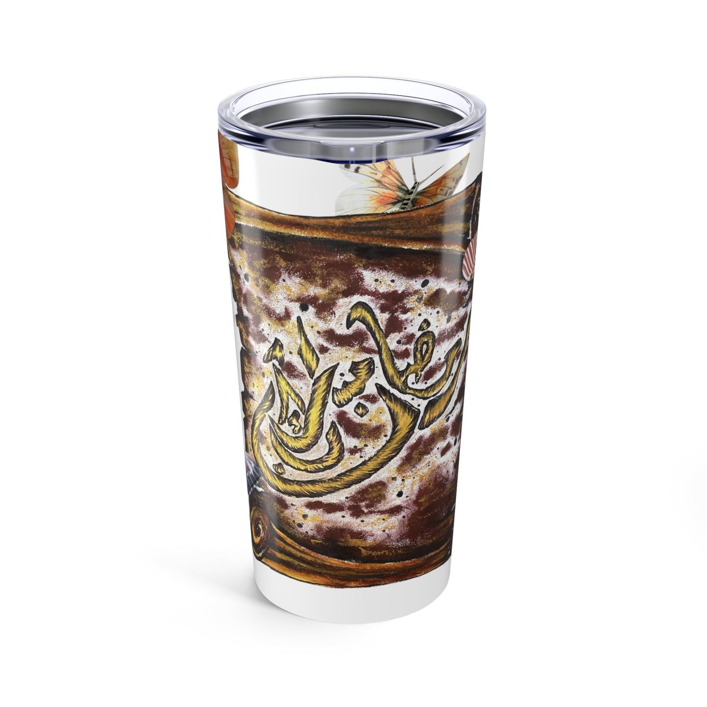 20oz Butterfly Art Tumbler — Floral Calligraphy Travel Cup
