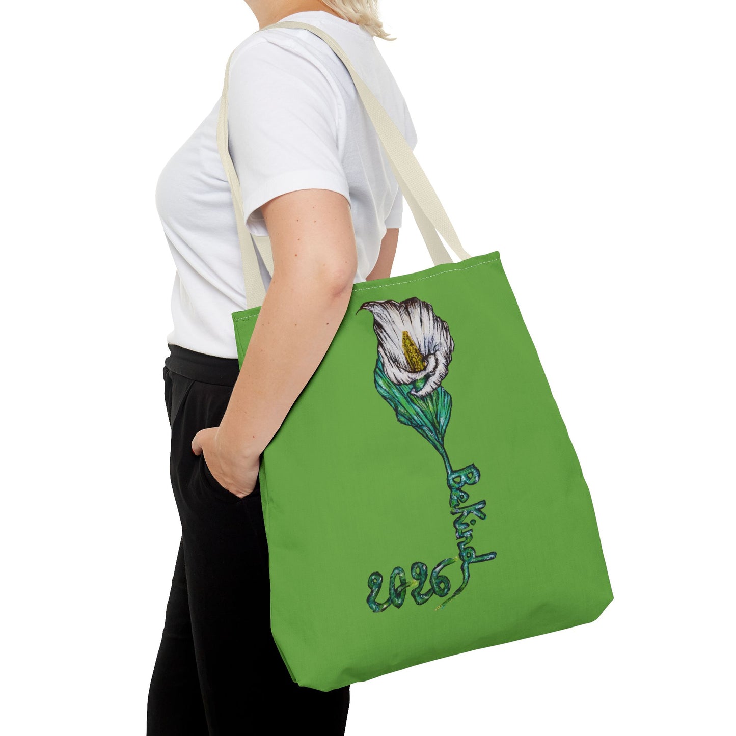 Floral Green Tote Bag - Unique Art Design for Everyday Use