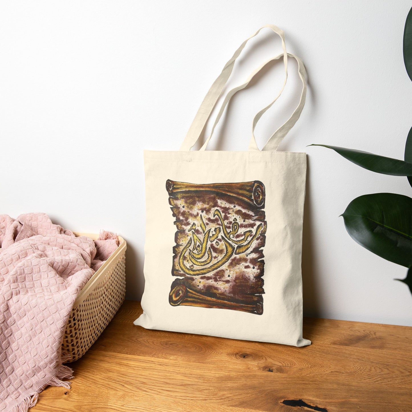 Canvas Tote Bag — Vintage Scroll Calligraphy Design