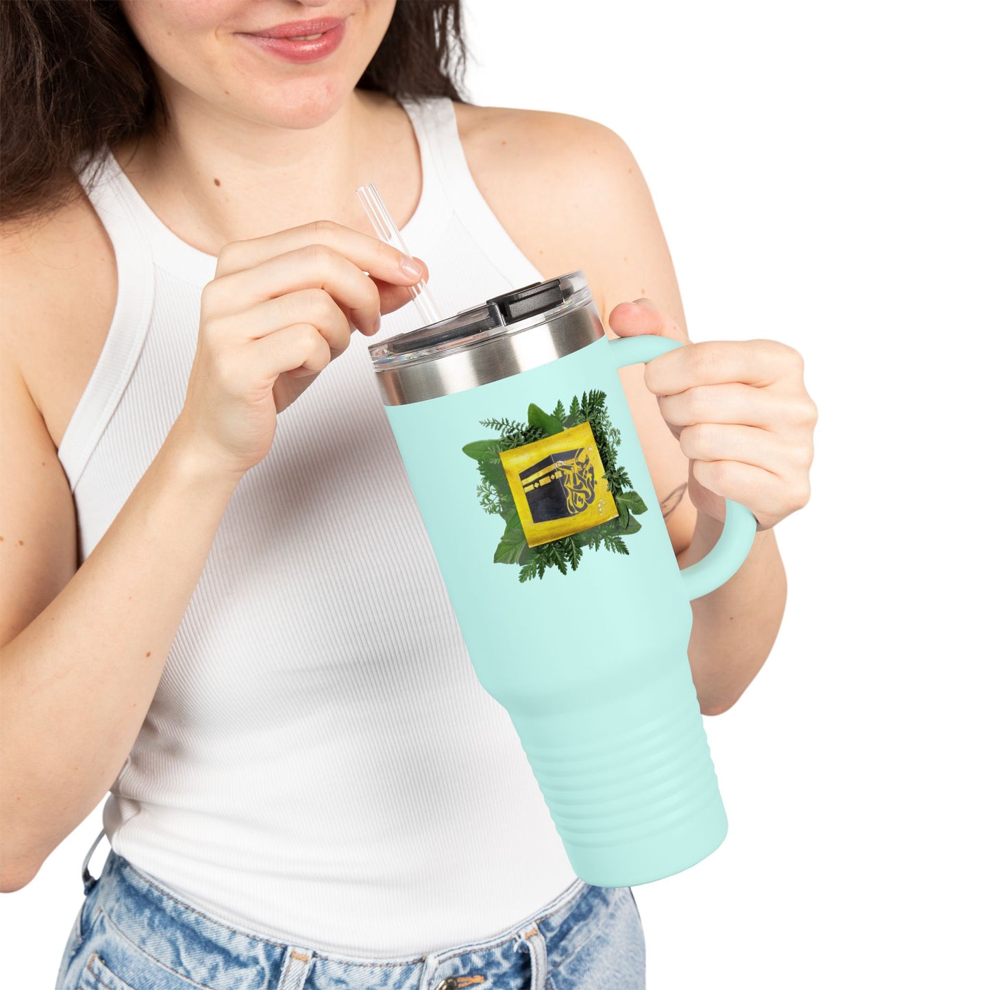 40oz Insulated Travel Mug — Tropical Hibiscus Floral Logo Design