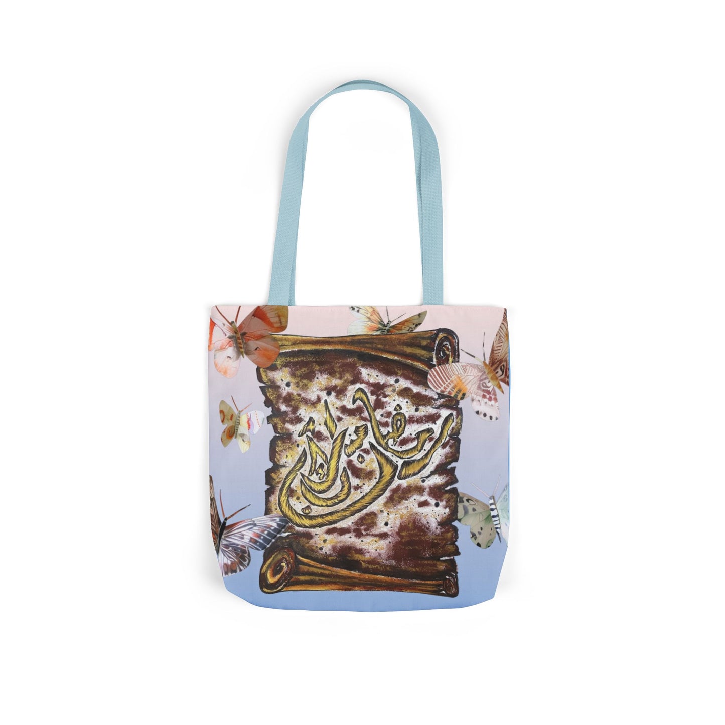 Canvas Tote — Vintage Scroll with Butterflies Arabic Calligraphy Design
