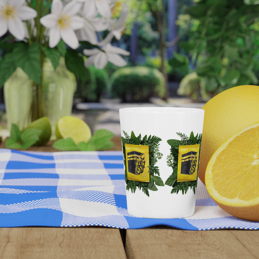 Herbal Crest Shot Glass — Botanical Greenery Design