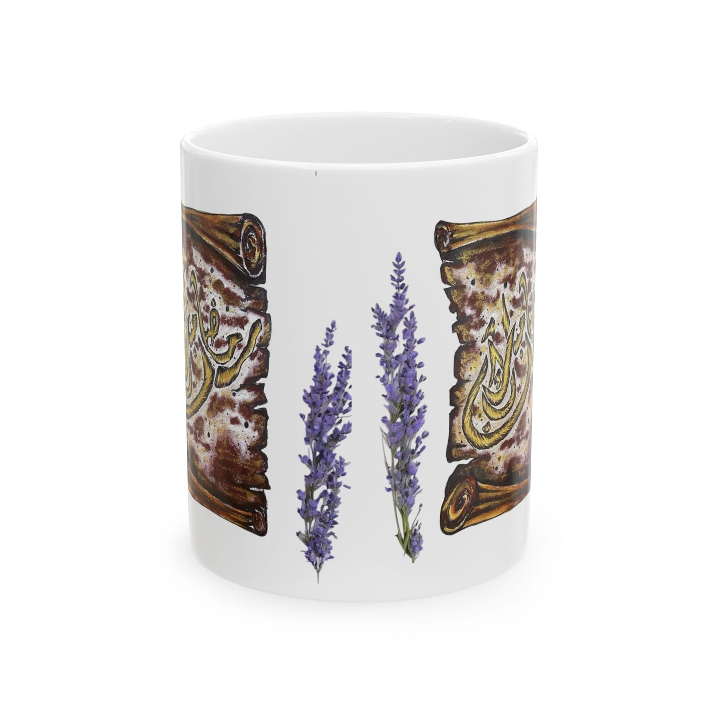Lavender & Scroll Ceramic Mug – Botanical Tea Coffee Cup (11oz, 15oz)