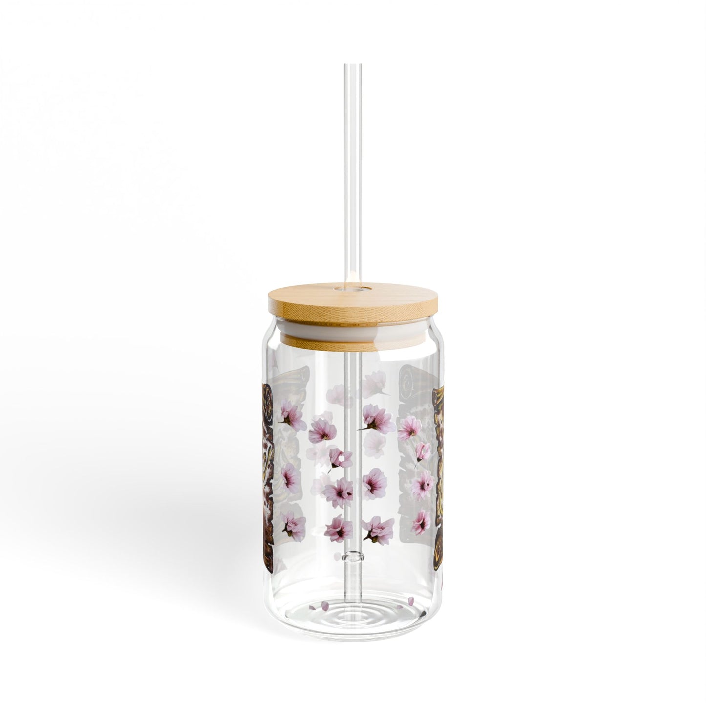 16oz Floral Calligraphy Sipper Glass with Bamboo Lid