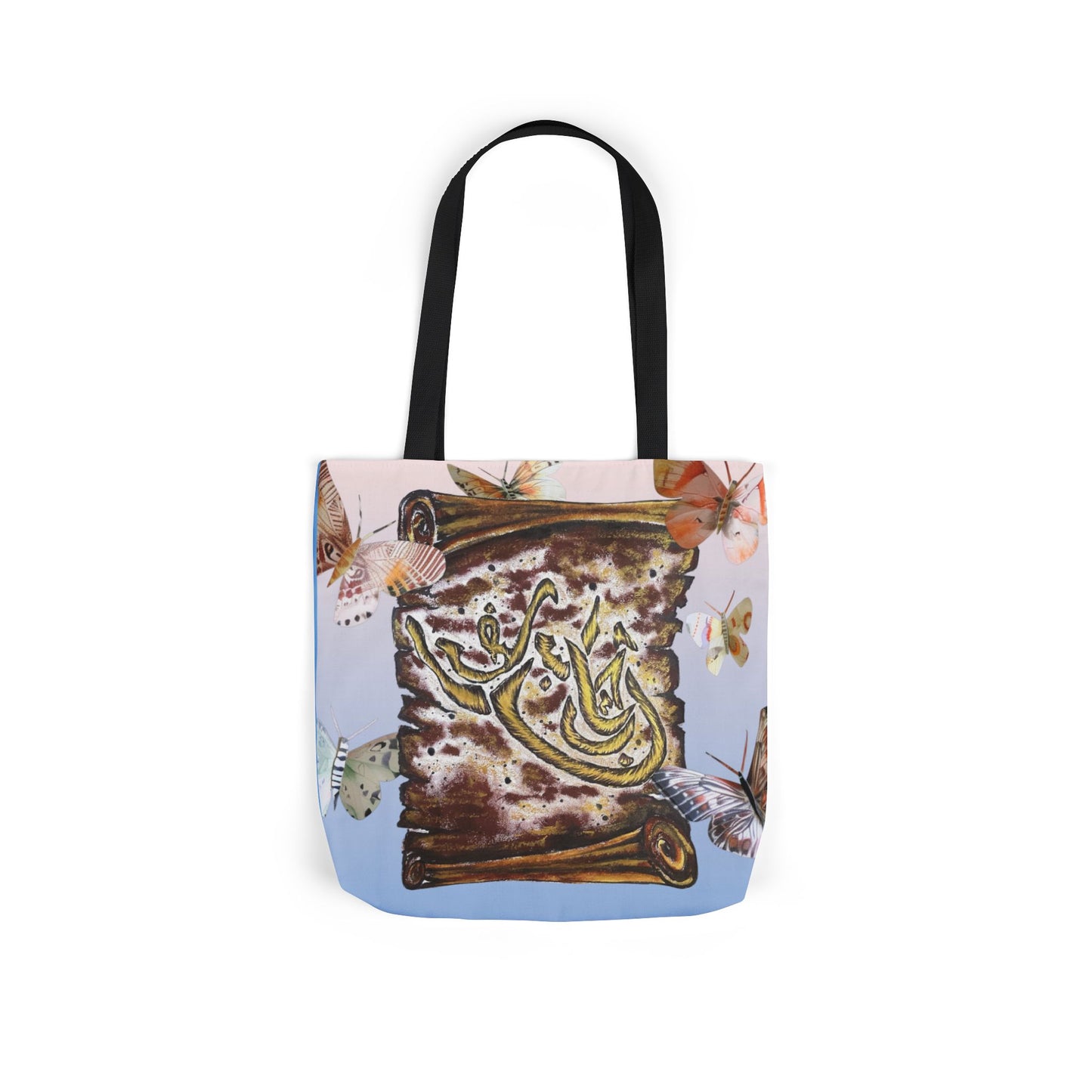Canvas Tote — Vintage Scroll with Butterflies Arabic Calligraphy Design