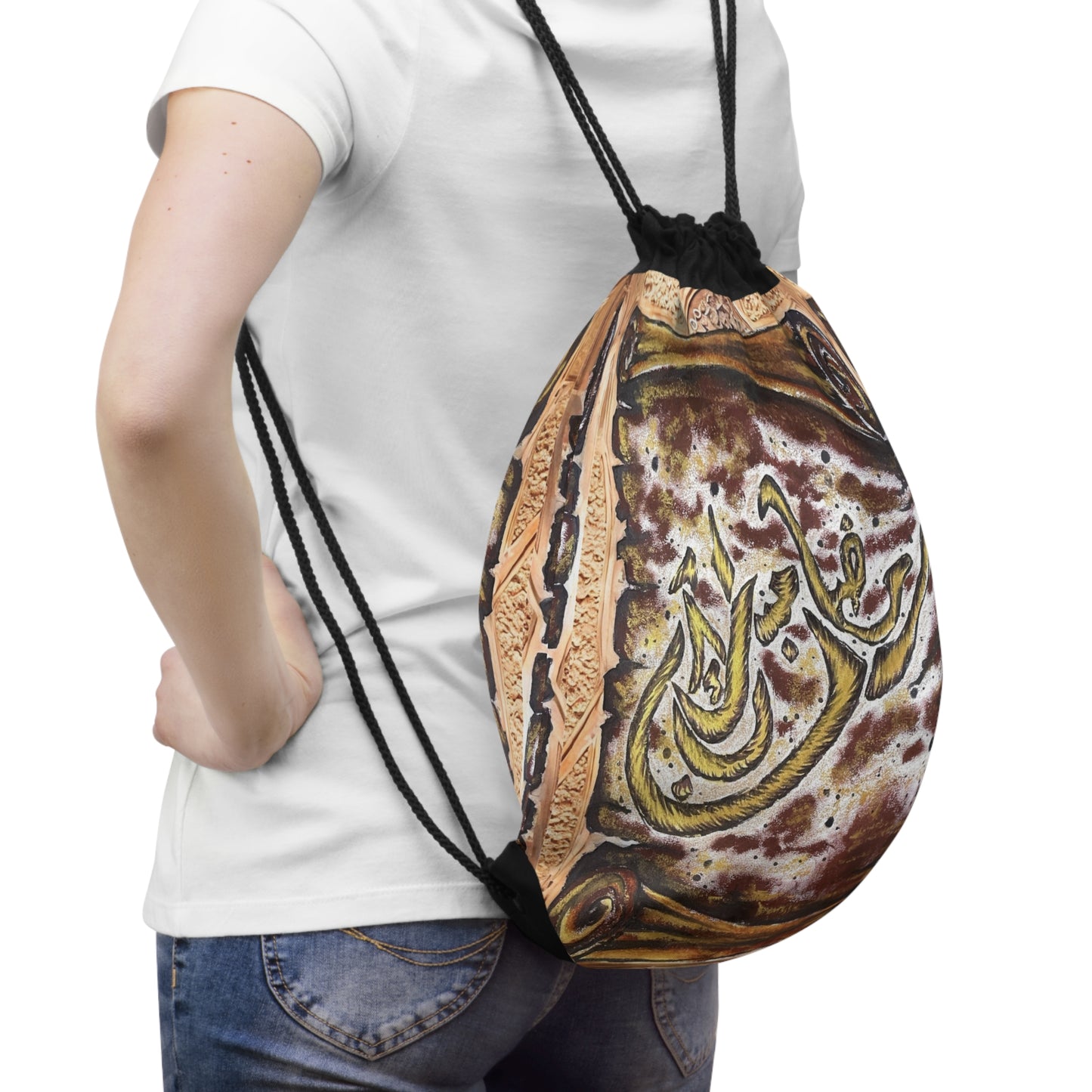 Arabic Calligraphy Drawstring Bag – Vintage Scroll Art Gym Sack