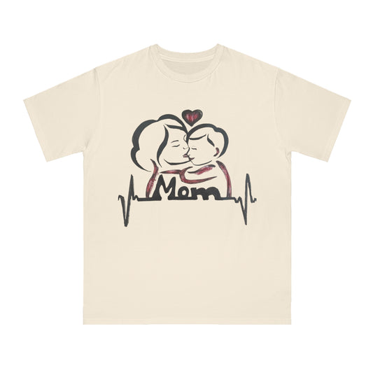 Mom Love Heartbeat Organic T-Shirt, Mother's Day Gift, Unisex Tee, Baby Shower, Family Shirt, Heartbeat Design, Cozy Casual Wear