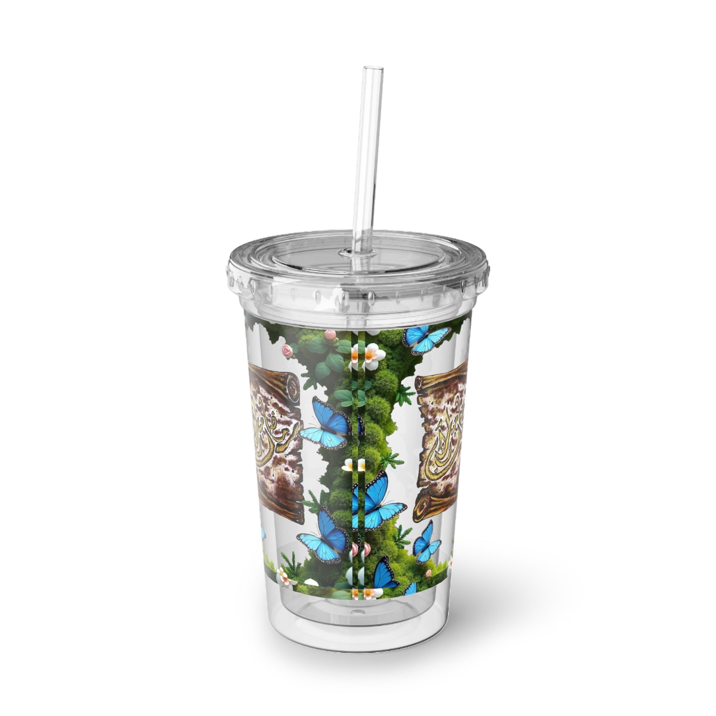 Acrylic Tumbler — Floral Scroll Calligraphy Design