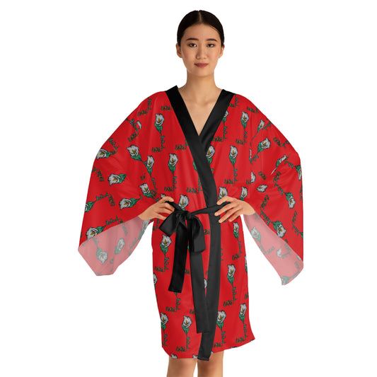 Bold Red Kimono Robe with Fist Design