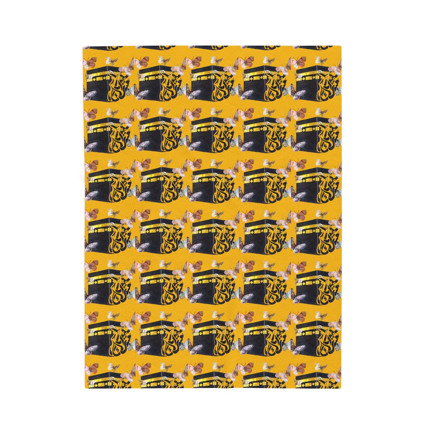 Yellow Retro Radio Pattern Velveteen Plush Blanket – Cozy Vintage Music Throw