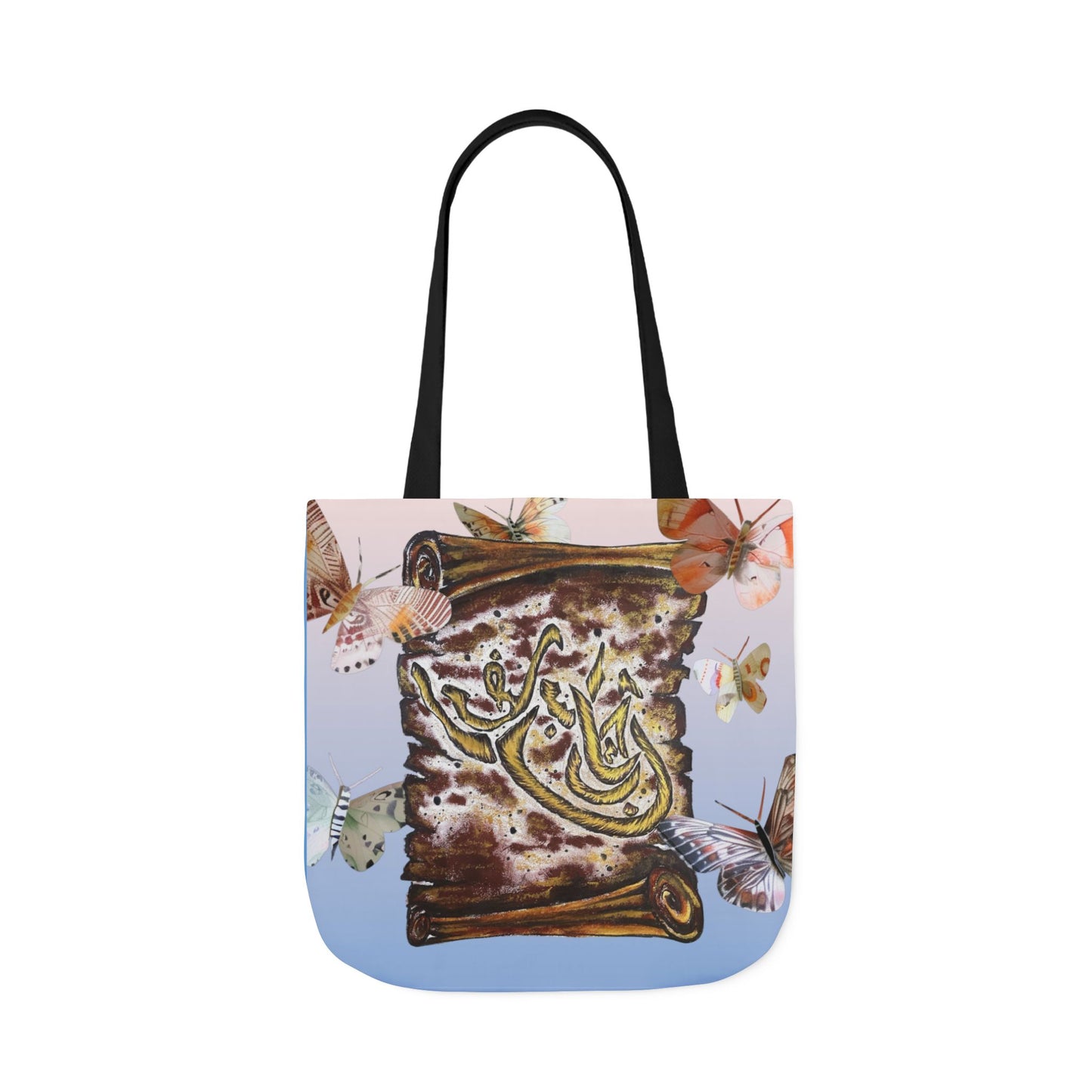 Canvas Tote — Vintage Scroll with Butterflies Arabic Calligraphy Design