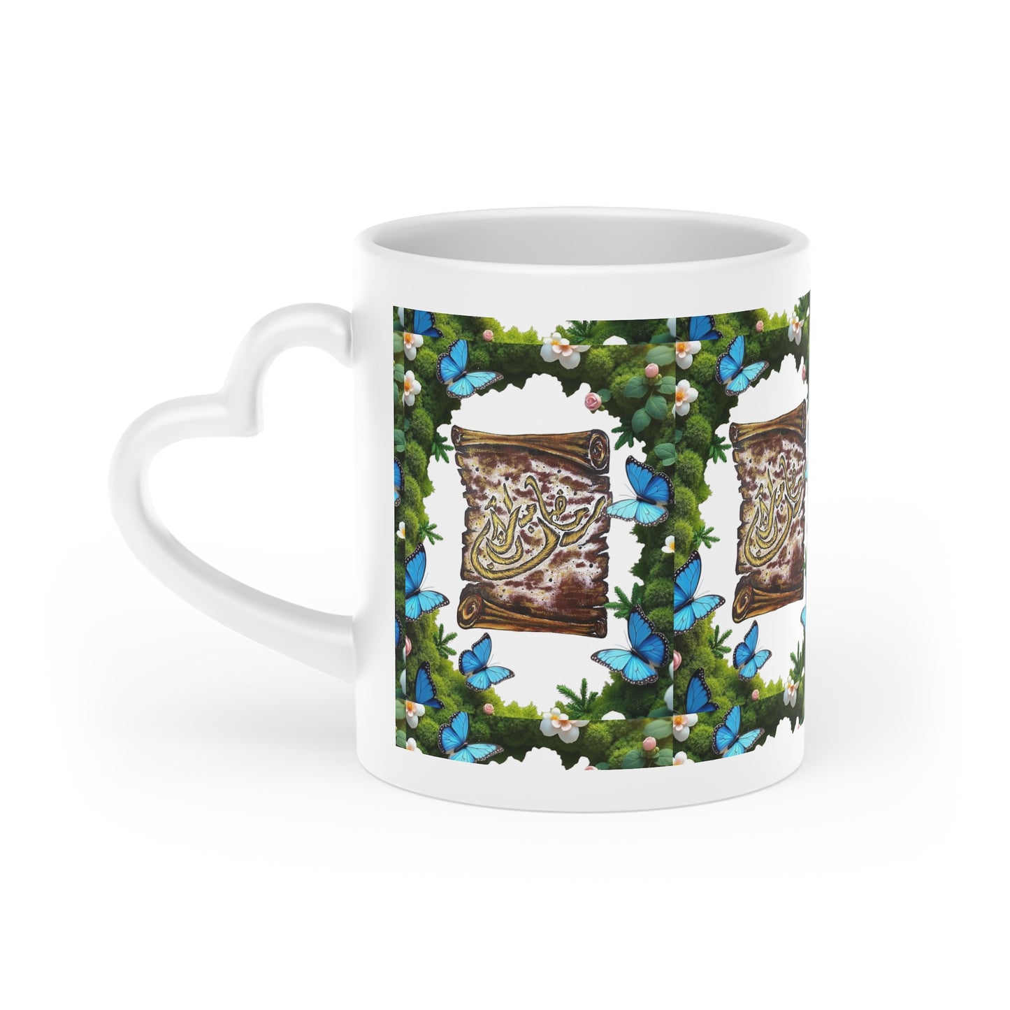 Floral Book & Blue Butterflies Mug — Literary Garden Coffee Cup