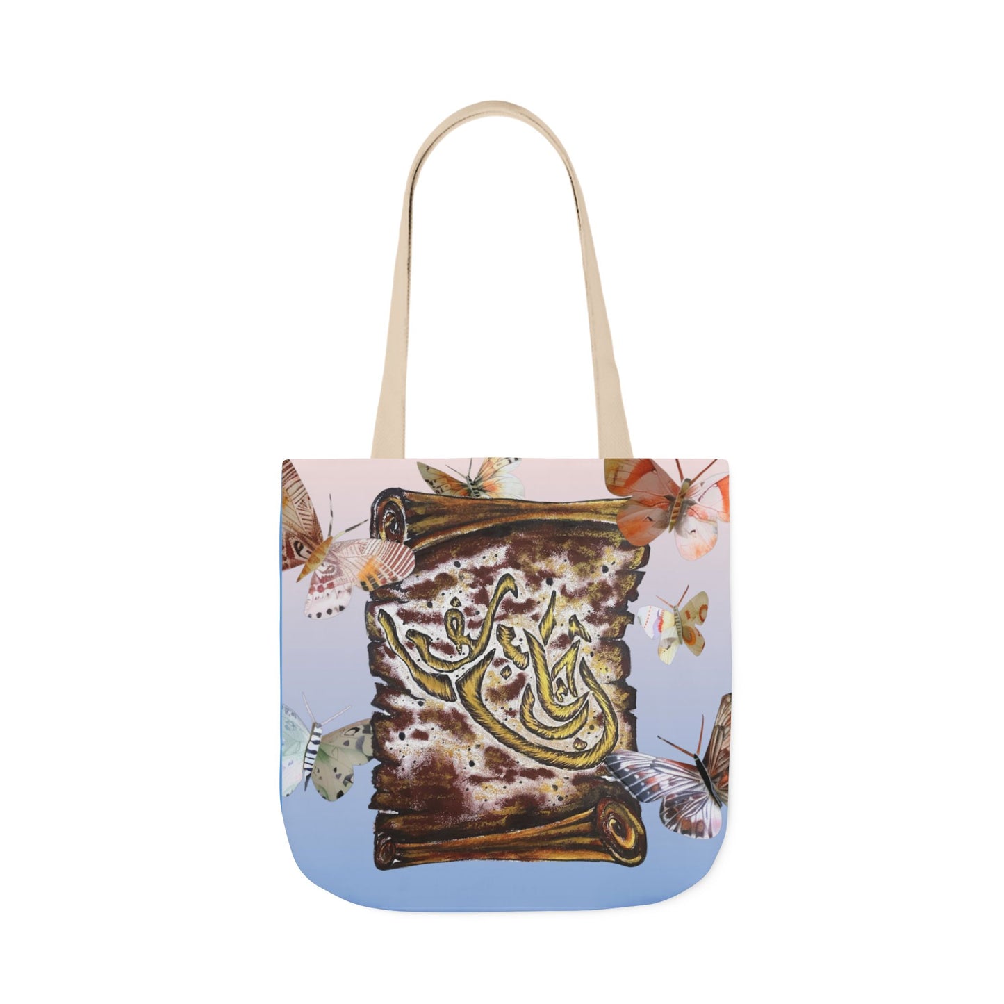 Canvas Tote — Vintage Scroll with Butterflies Arabic Calligraphy Design