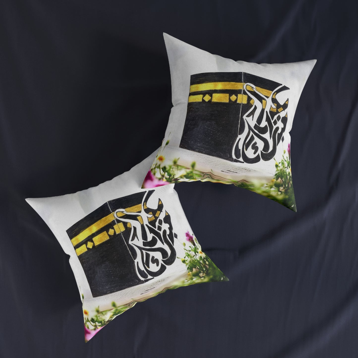 Kaaba Calligraphy Square Pillow – Islamic Ramadan Decor Cushion