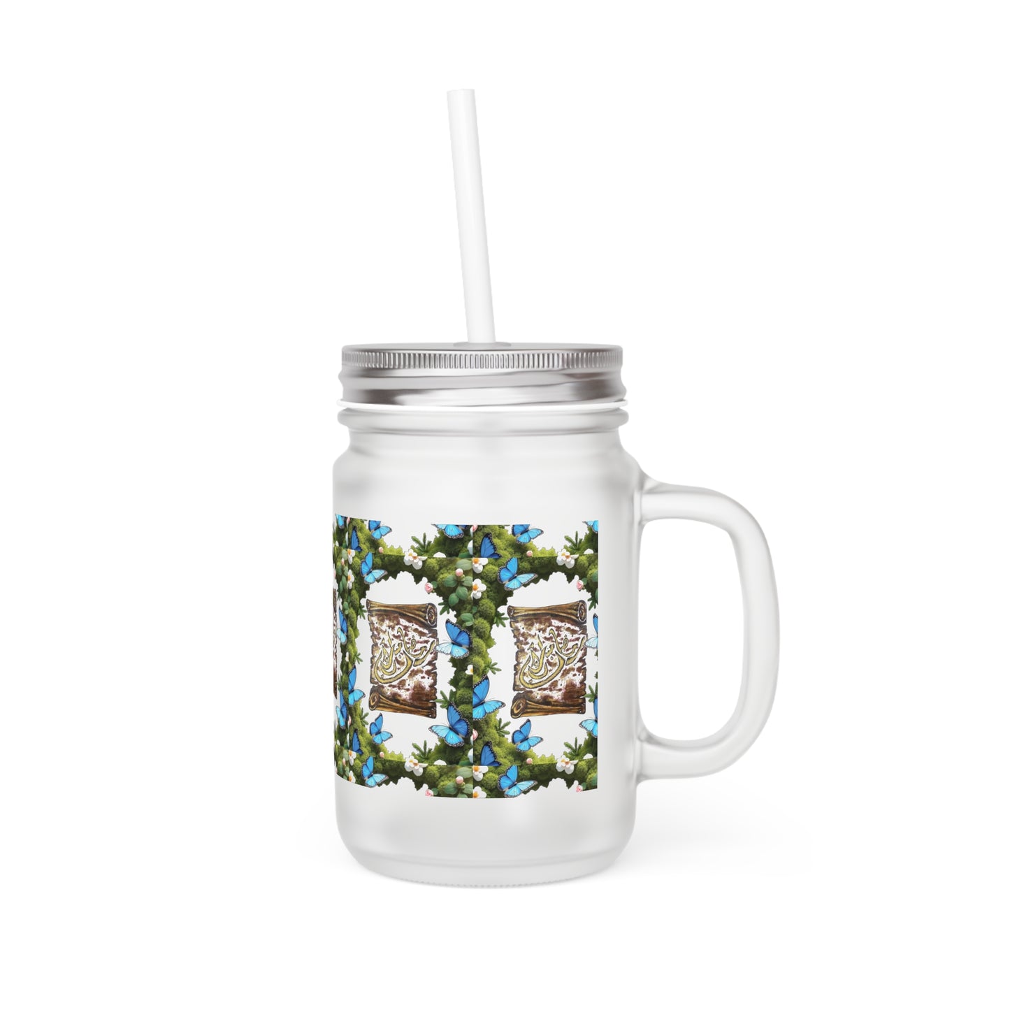 Mason Jar - Blue Floral Mason Jar Tumbler with Straw