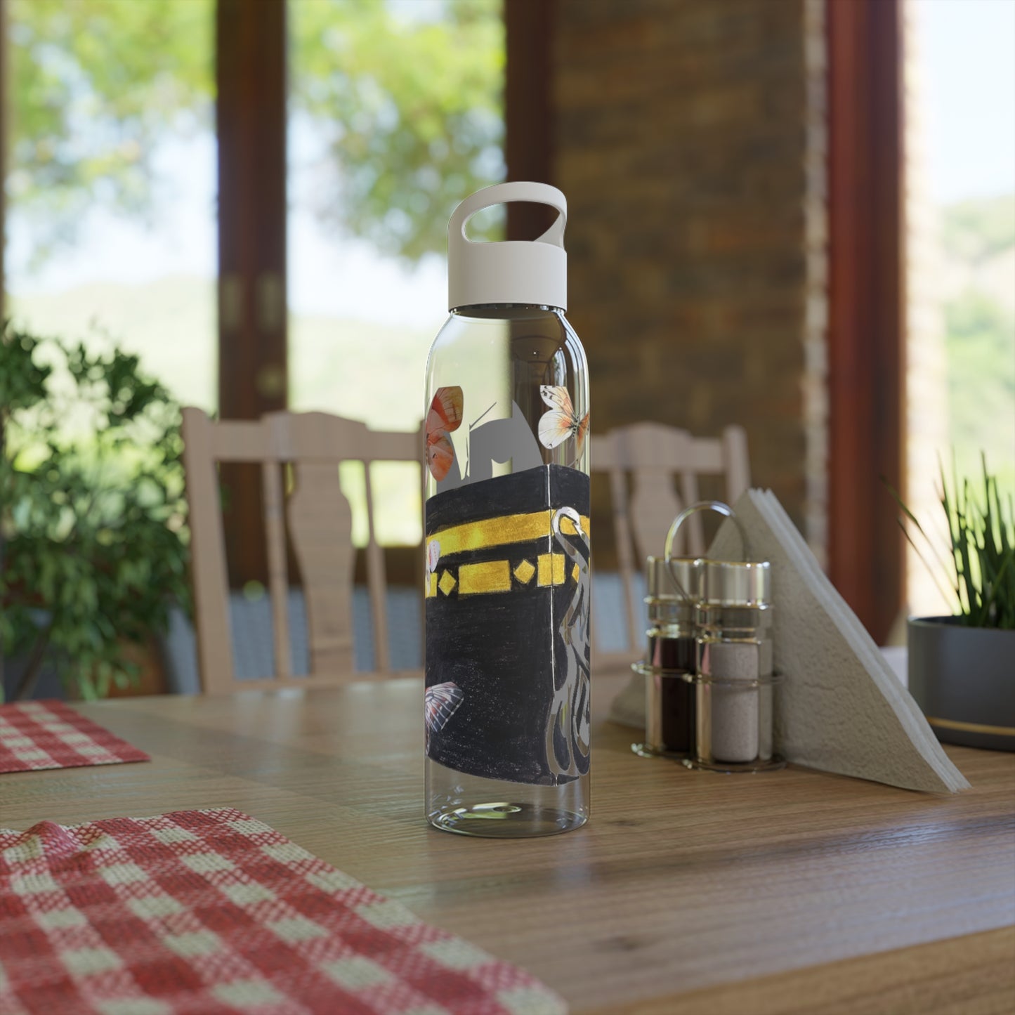 Sky Water Bottle - Butterfly & Calligraphy Glass Bottle