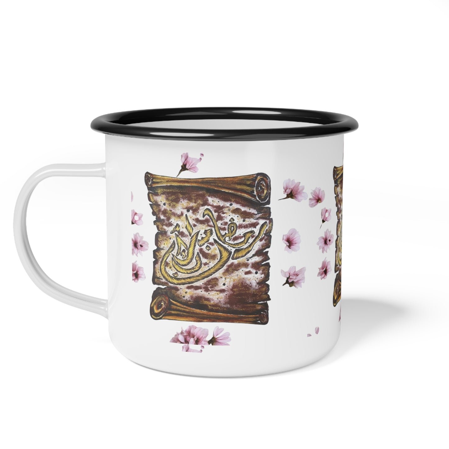 Enamel Camp Cup — Rustic Calligraphy Floral Camper Mug