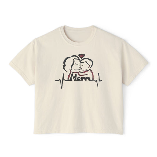 Mom Heartbeat Boxy Tee, Gift for Mom, Mother's Day Shirt, Family Love Tee, Cute Casual Wear, Heartbeat Graphic Top