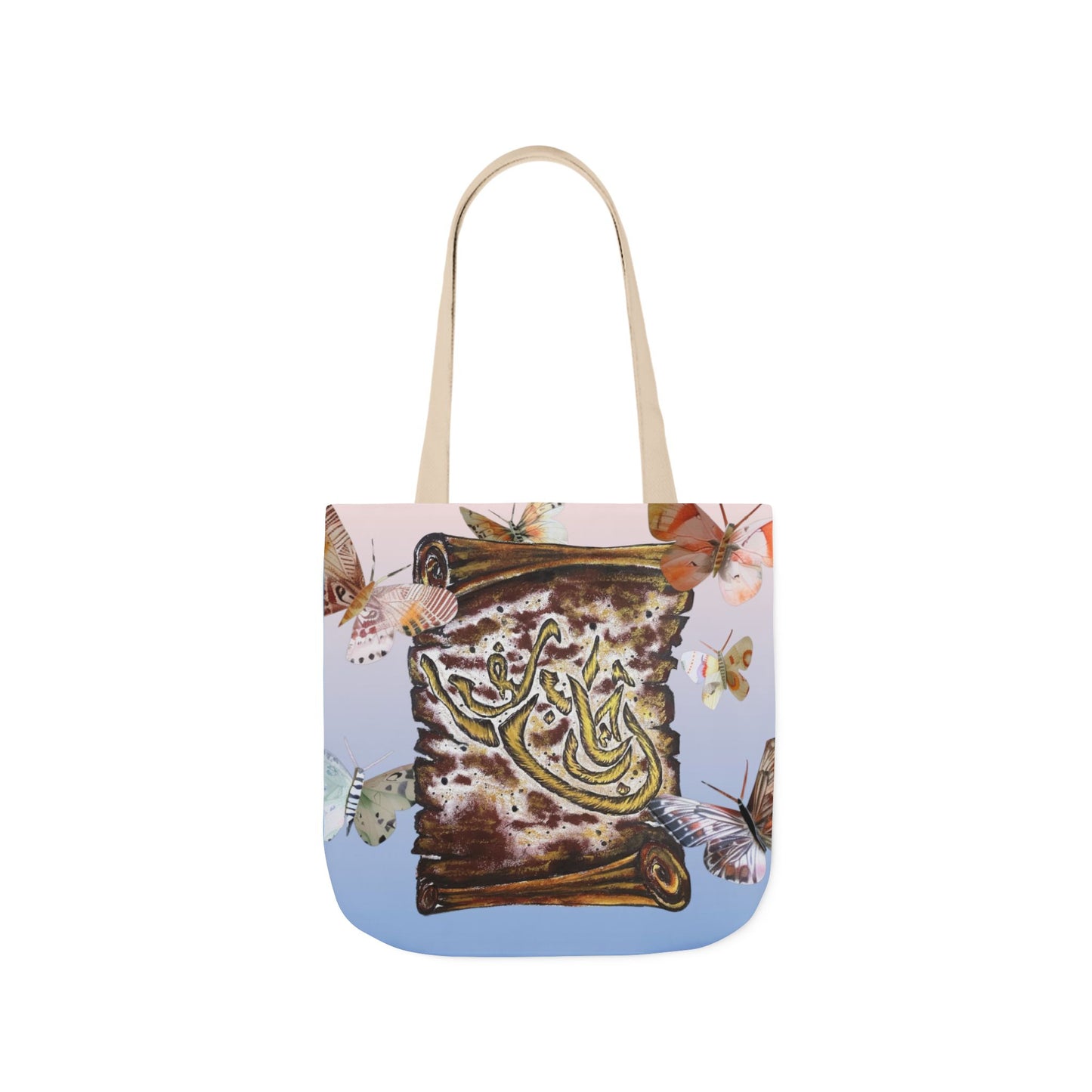 Canvas Tote — Vintage Scroll with Butterflies Arabic Calligraphy Design