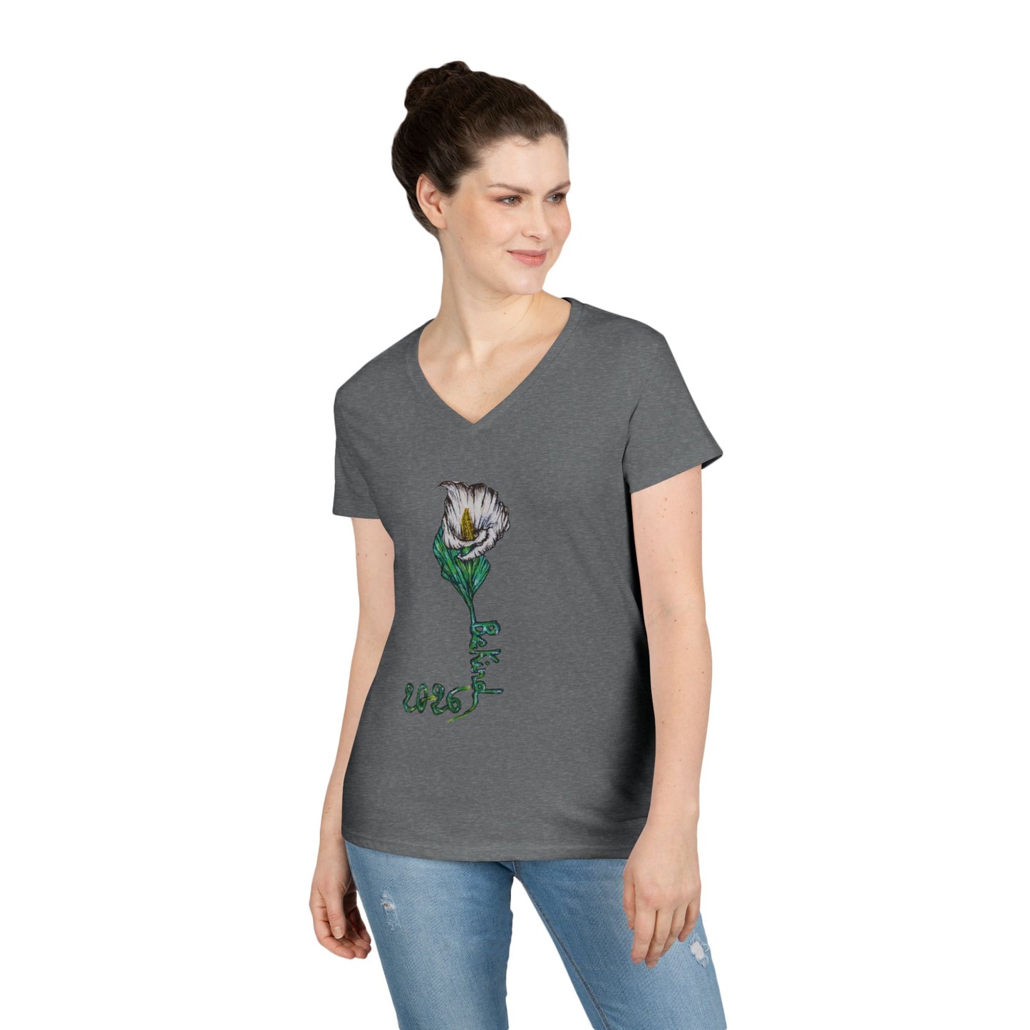 Floral V-Neck T-Shirt for Women - Nature-Inspired Design