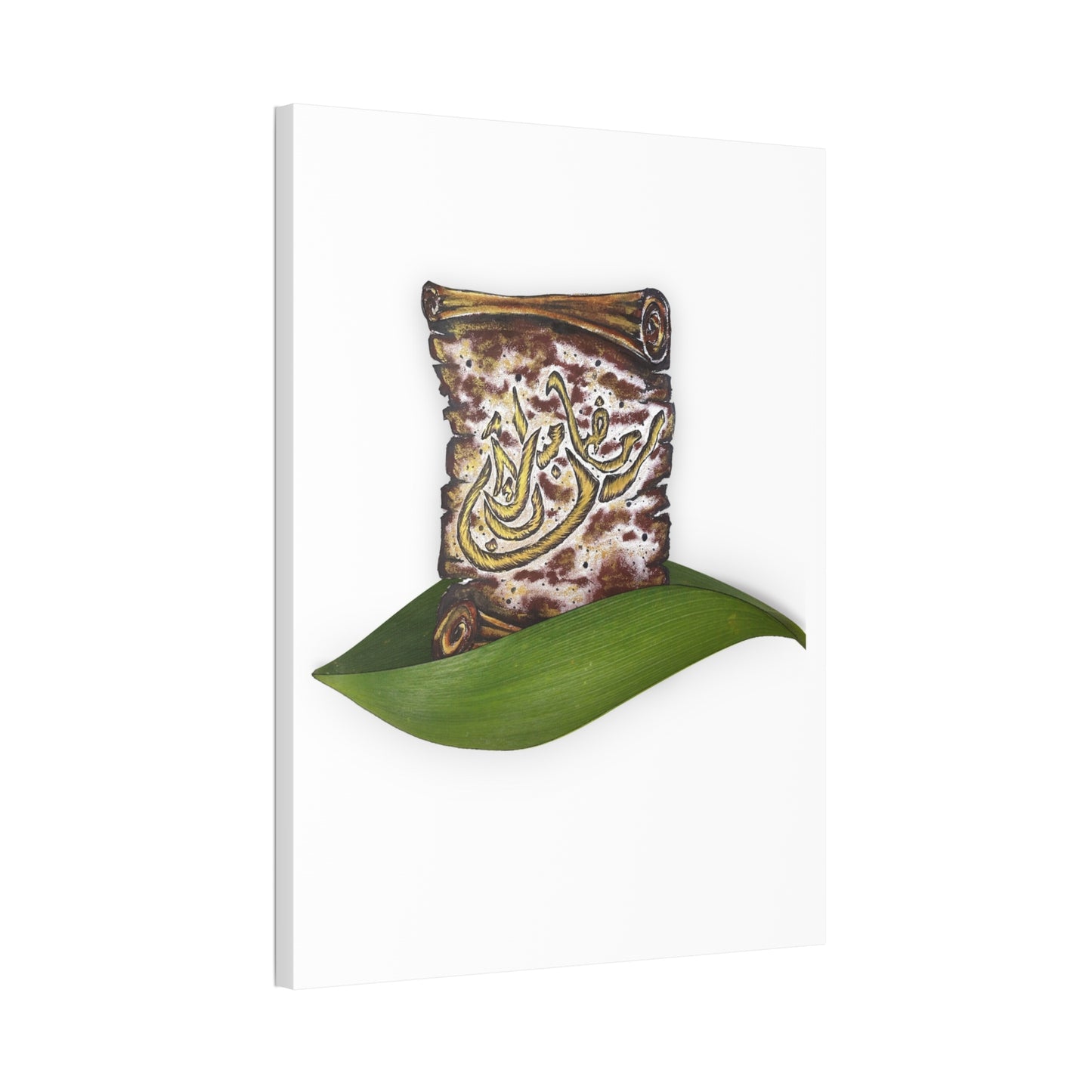 Canvas Art: Arabic Calligraphy Scroll on Leaf — Stretched 1.5"