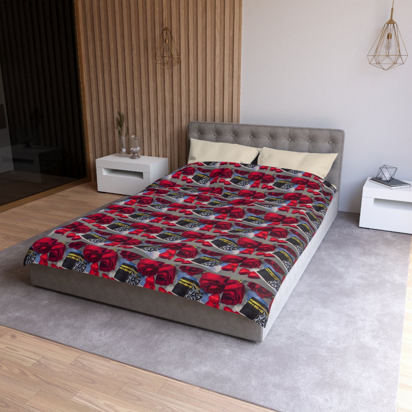 Floral Retro Radio Duvet Cover — Vintage Radio & Red Rose Pattern