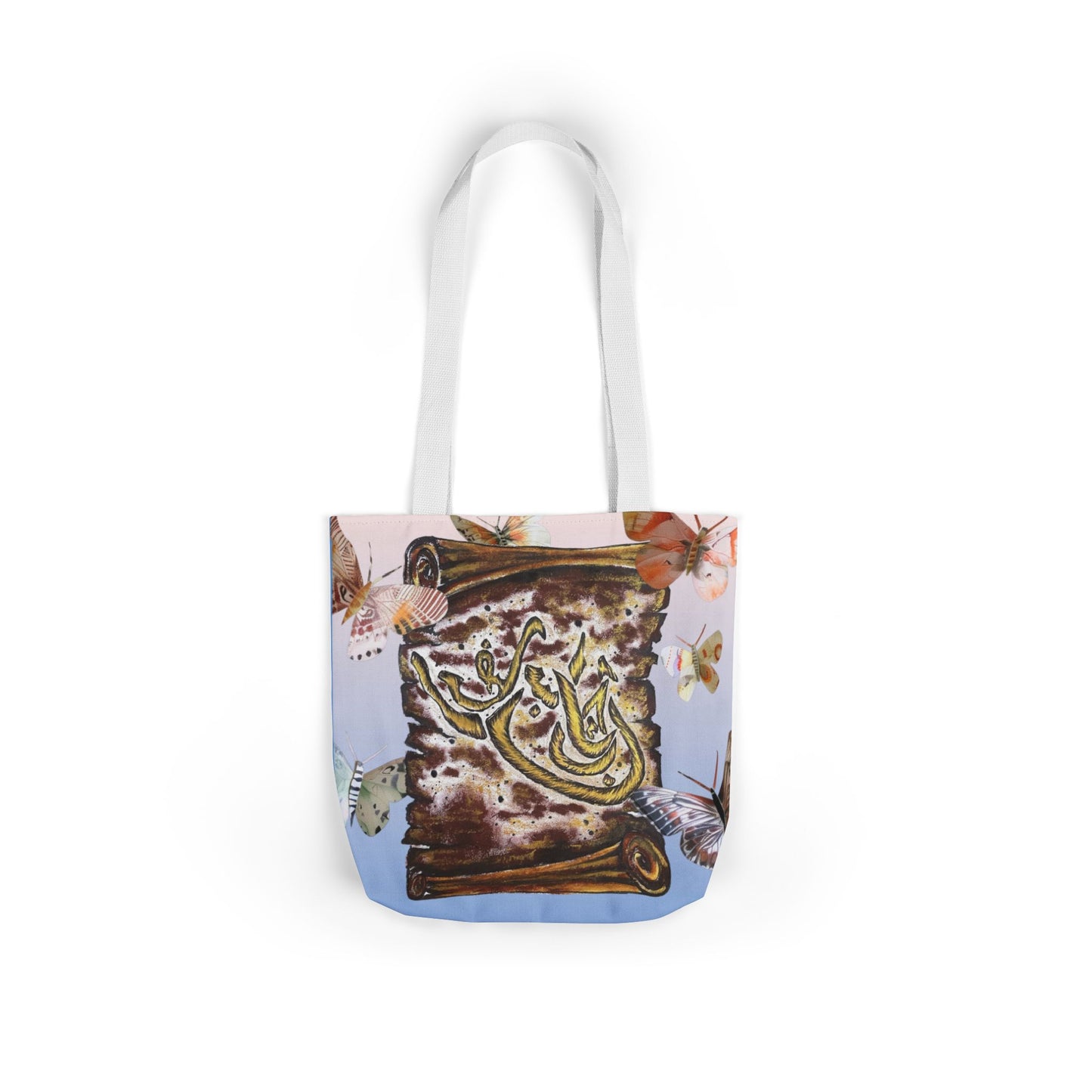 Canvas Tote — Vintage Scroll with Butterflies Arabic Calligraphy Design