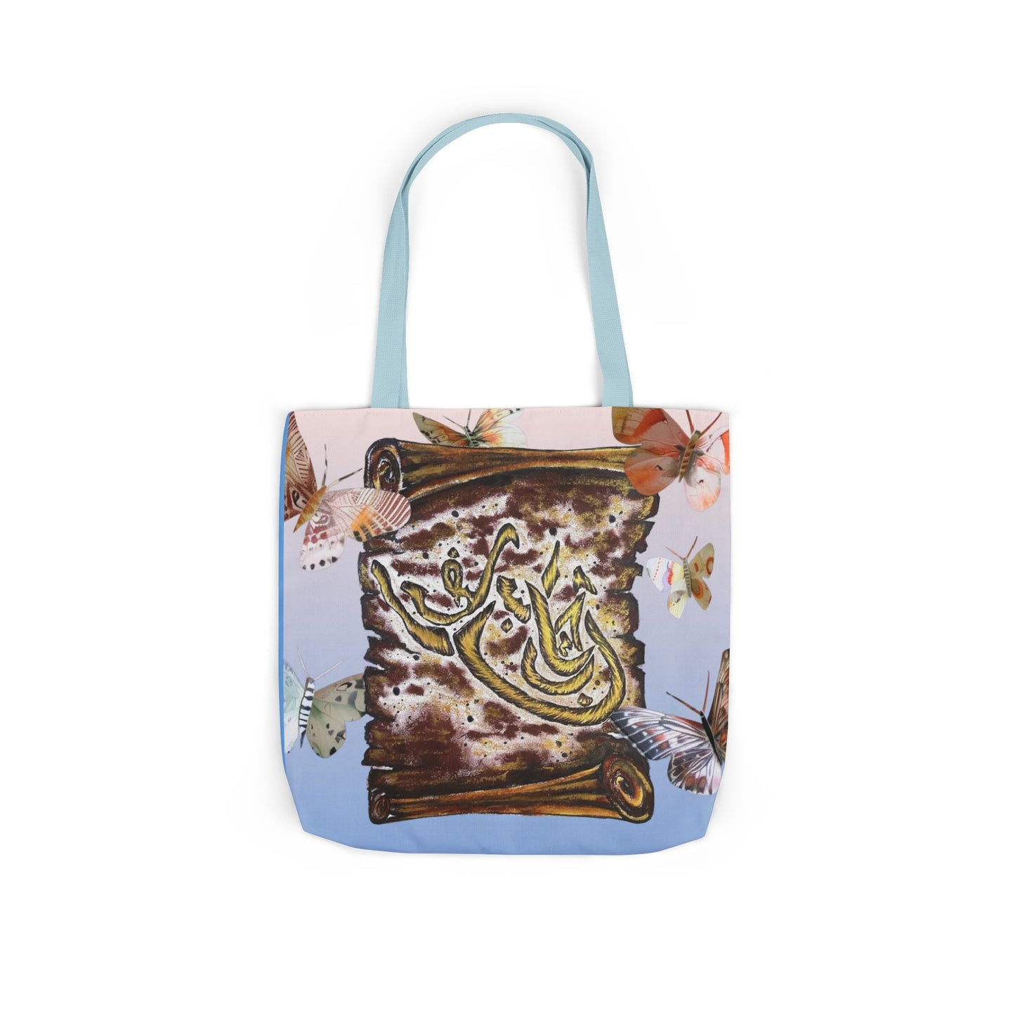 Canvas Tote — Vintage Scroll with Butterflies Arabic Calligraphy Design
