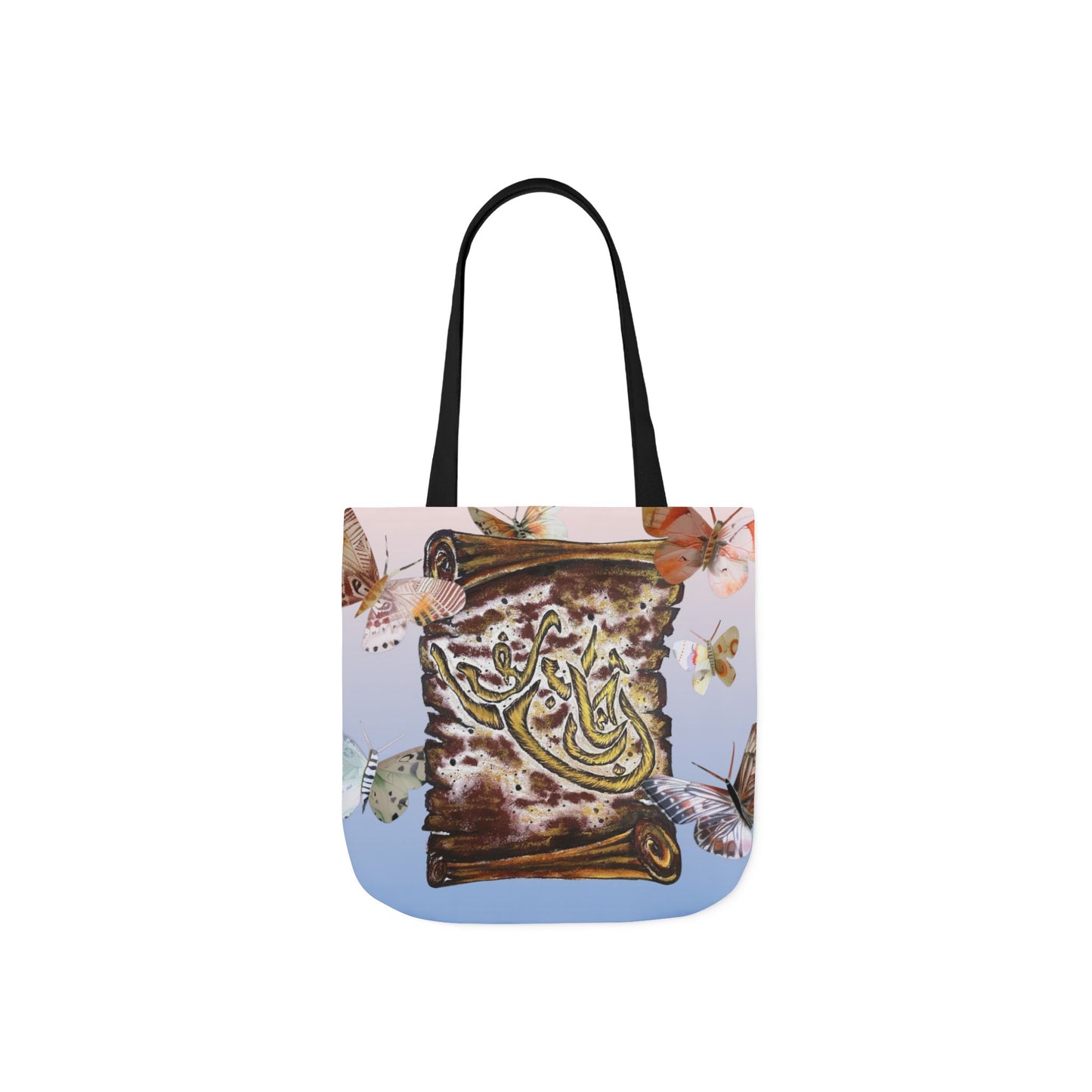 Canvas Tote — Vintage Scroll with Butterflies Arabic Calligraphy Design
