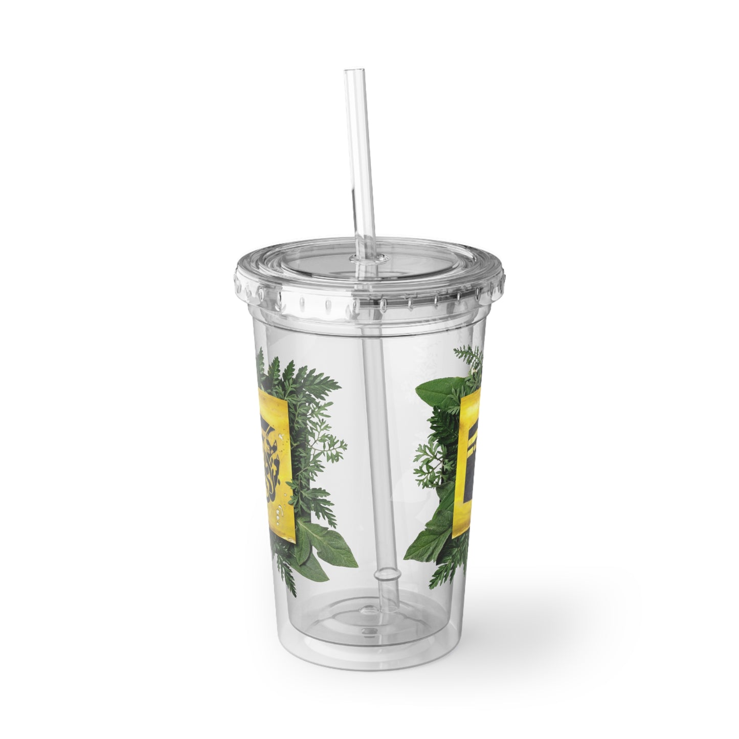 Acrylic Tumbler — Suave Yellow Floral Kaaba Design Reusable Cup