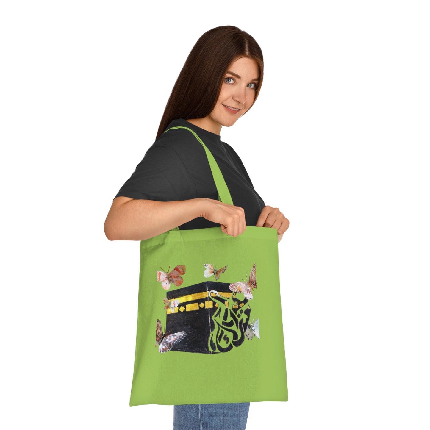Kaaba & Butterflies Cotton Tote — Islamic Pilgrimage Prayer Bag