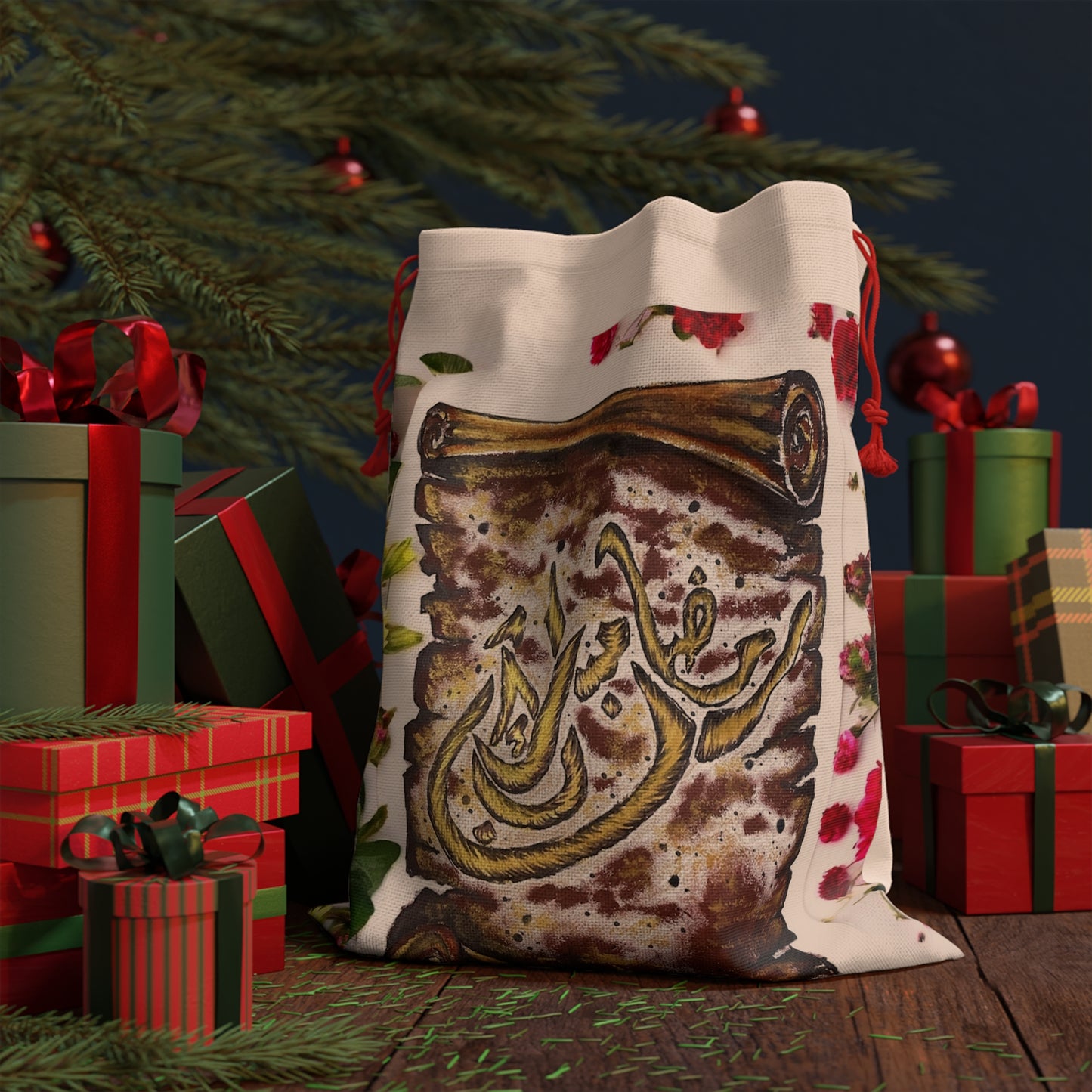 Floral Arabic Calligraphy Gift Bag — Eid & Ramadan Present Pouch