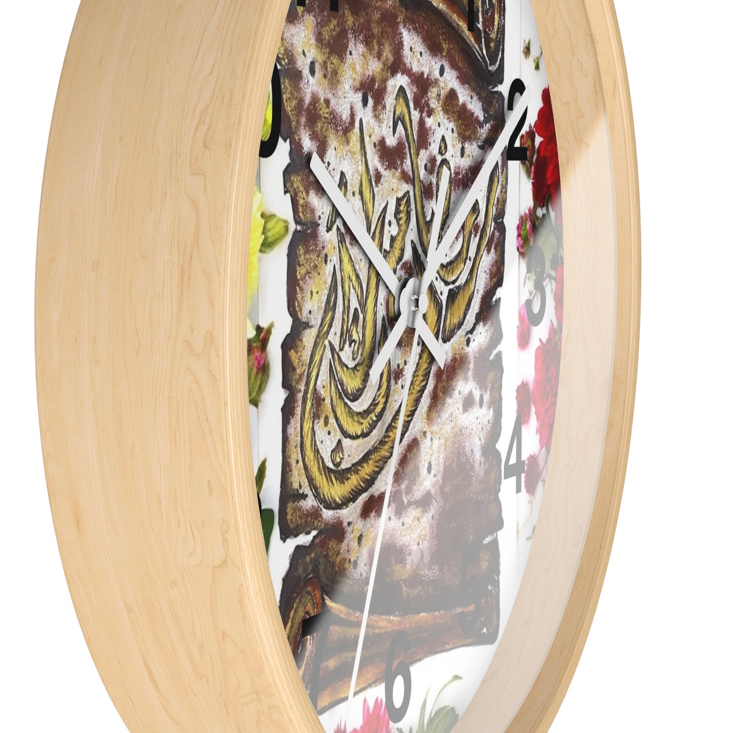 Arabic Calligraphy Floral Wall Clock — Islamic Decorative Timepiece
