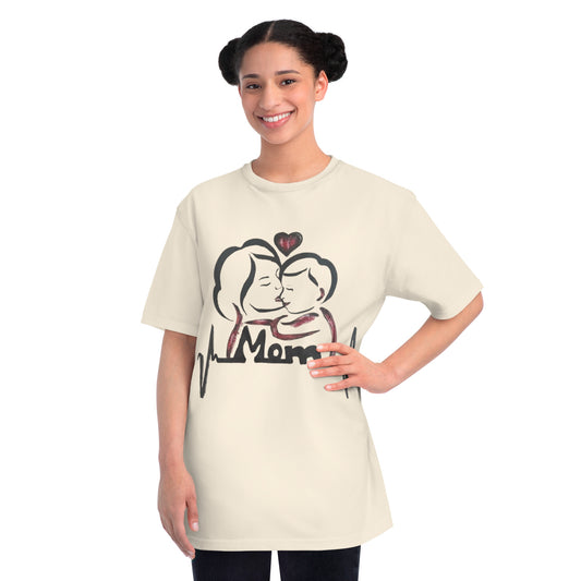 Mom Love Heartbeat Organic T-Shirt, Mother's Day Gift, Unisex Tee, Baby Shower, Family Shirt, Heartbeat Design, Cozy Casual Wear