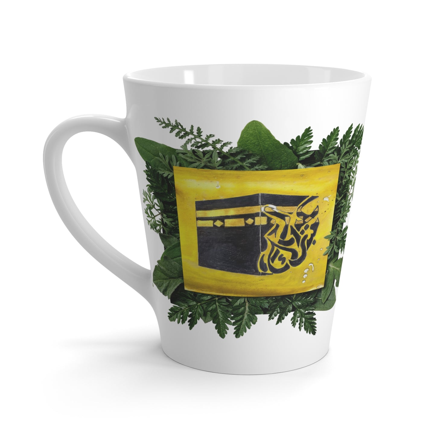 Herbal Tea Latte Mug – Greenery Wreath with Yellow Teabag Artwork