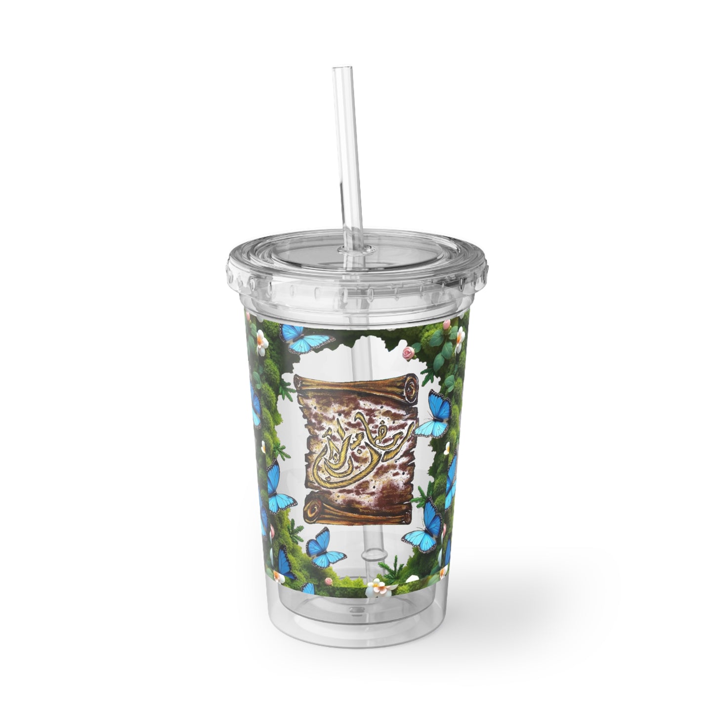 Acrylic Tumbler — Floral Scroll Calligraphy Design