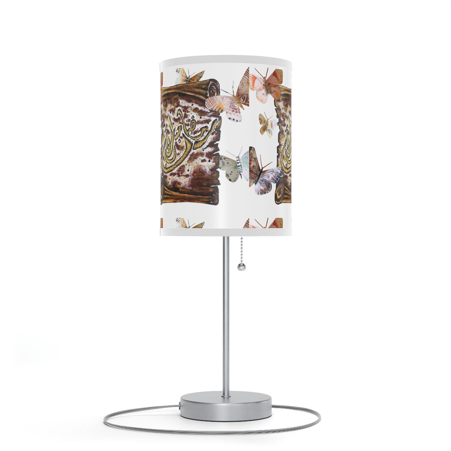 Floral Arabic Calligraphy Table Lamp — Decorative Nightstand Lamp with Butterfly Motif
