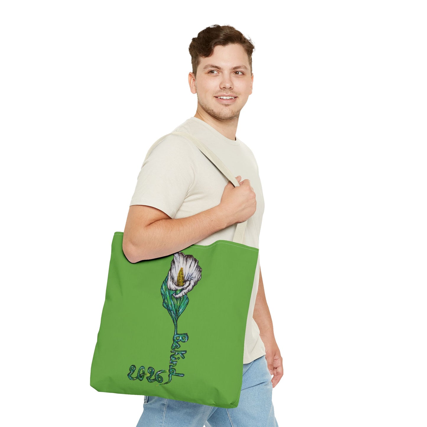 Floral Green Tote Bag - Unique Art Design for Everyday Use